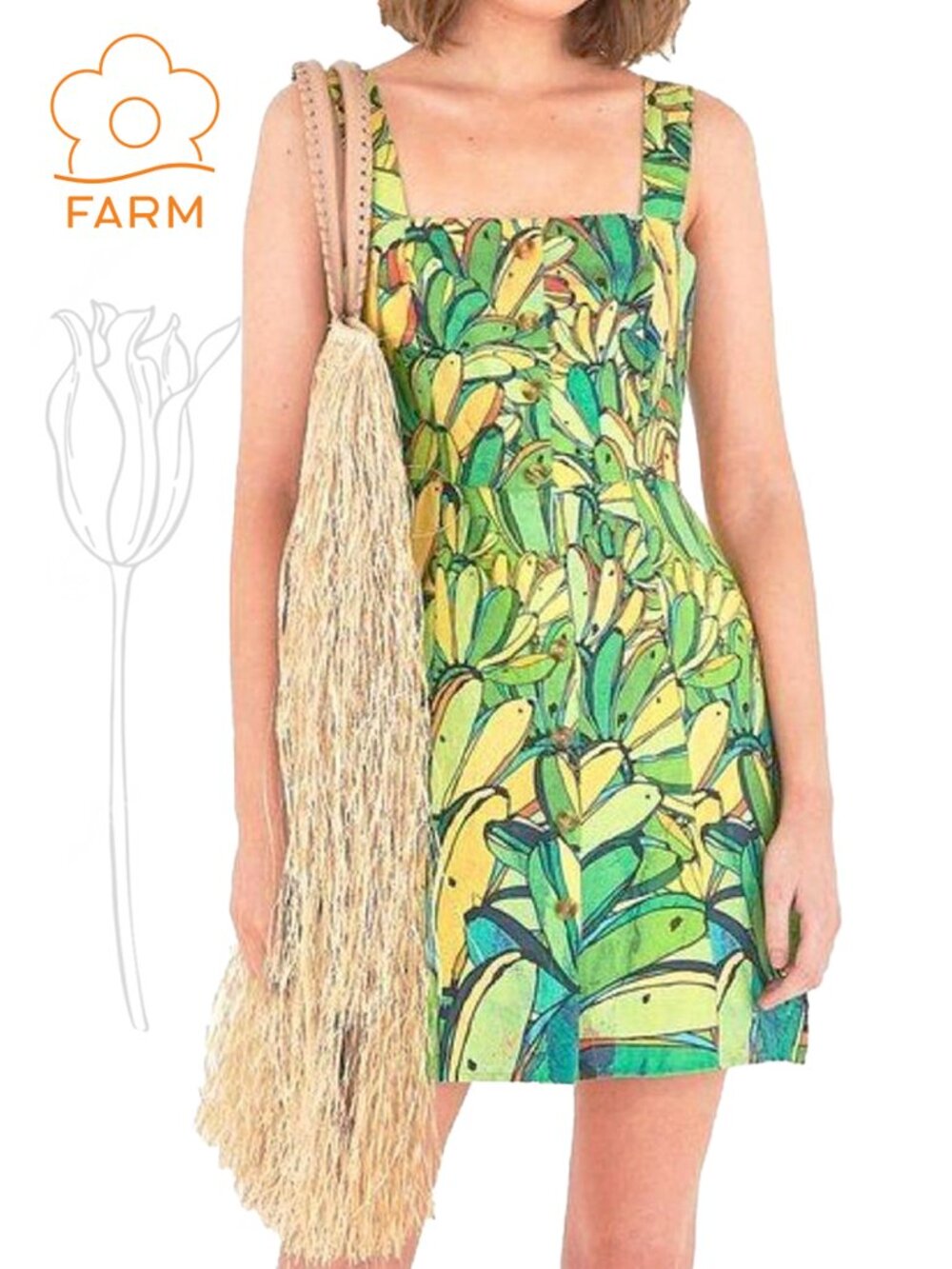 FARM RIO Green Banana Linen Mini Dress Multi